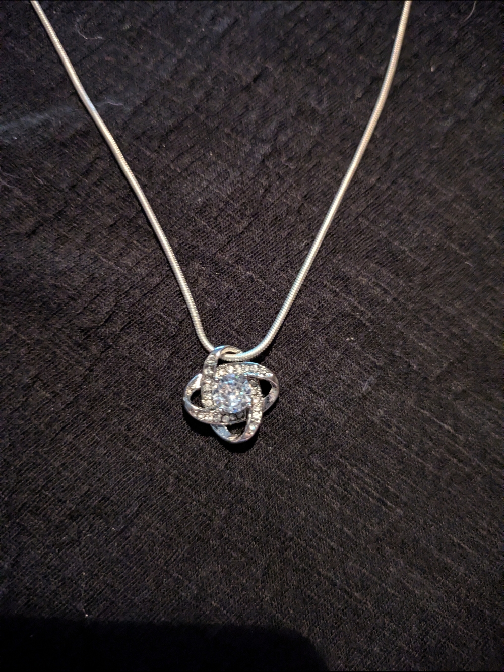 Sterling Silver Crystal Knot Pendant Necklace - Silver